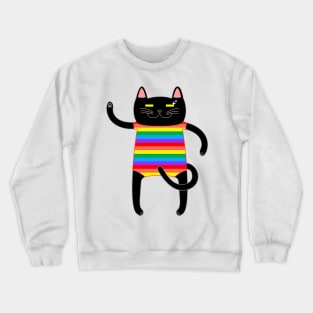 Black Cat Wearing a Rainbow Striped Onesie Crewneck Sweatshirt